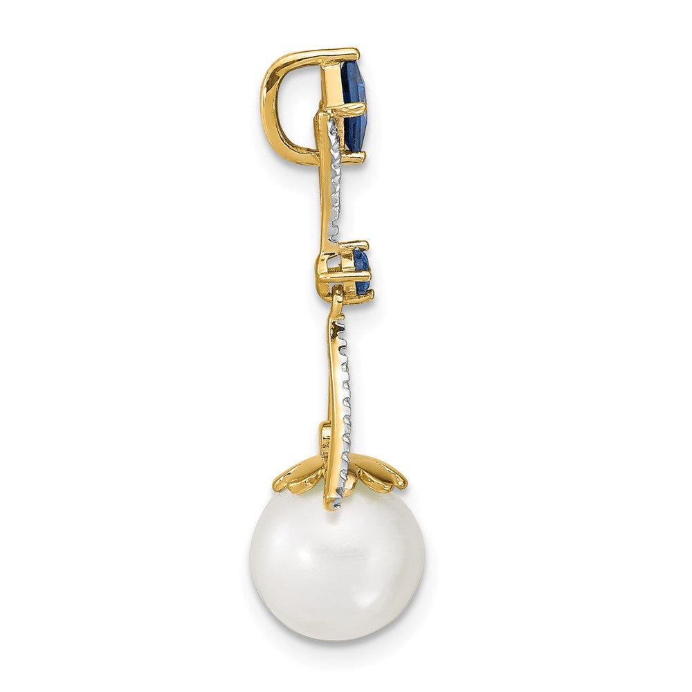 14k Diamond 8- Round FWC Pearl/Created Sapphire Chain Slide