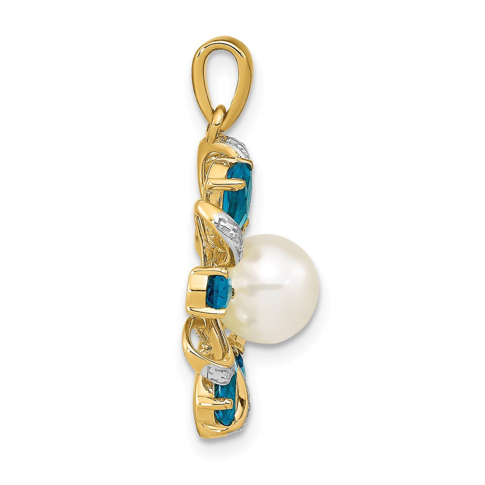 14k Diamond and 6- Button FWC Pearl/London Blue Topaz Pendant