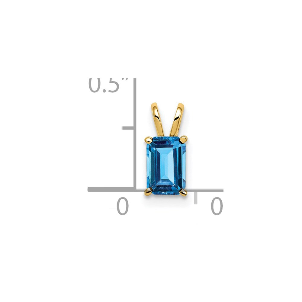 14k 6x Emerald-cut Blue Topaz Pendant