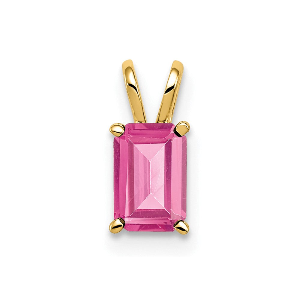 14k 6x Emerald-cut Pink Tourmaline Pendant