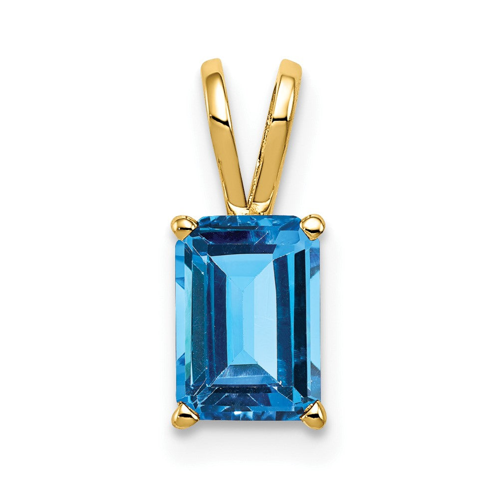14k 7x Emerald-cut Blue Topaz Pendant