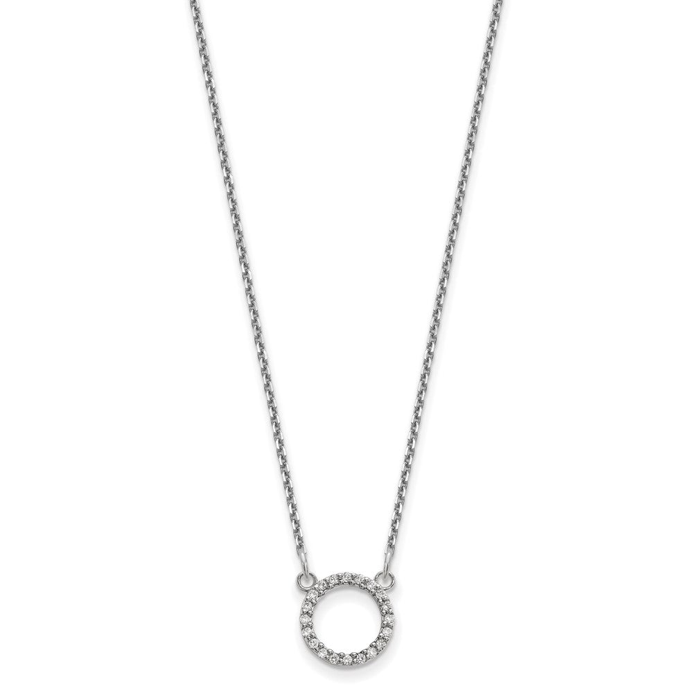 14k White Gold Polished 1/15 carat AAA Diamond Open Circle Necklace