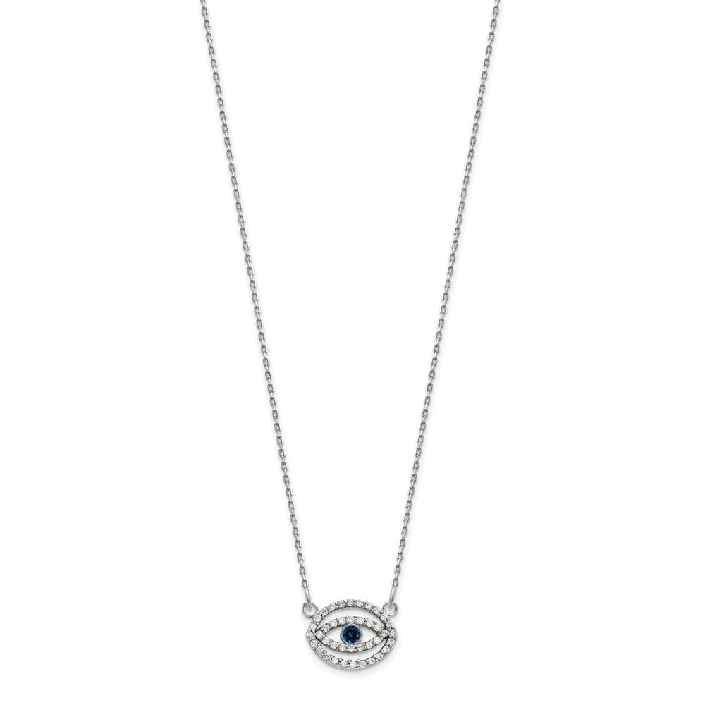 14k White Gold 1/4 carat Diamond and Sapphire Evil Eye Necklace