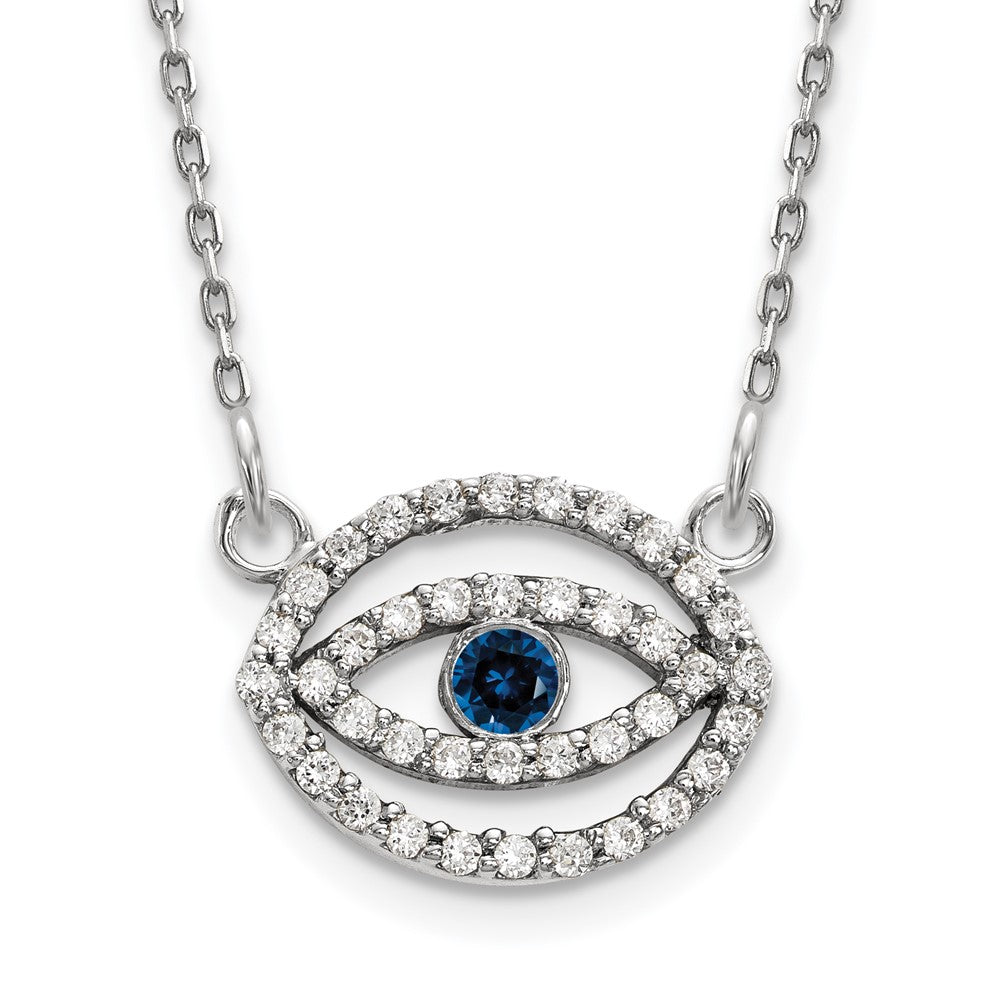 14k White Gold 1/4 carat Diamond and Sapphire Evil Eye Necklace