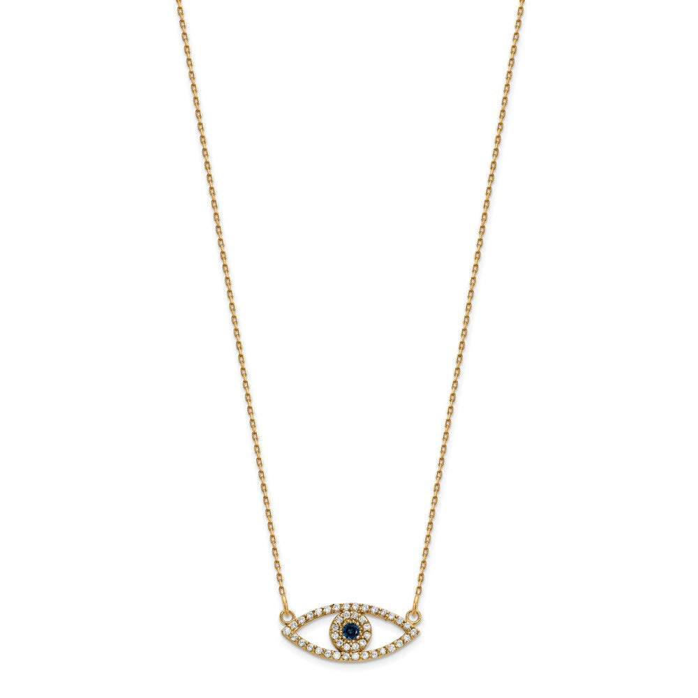 14k Polished 1/6 carat Diamond and Sapphire Small Evil Eye Necklace