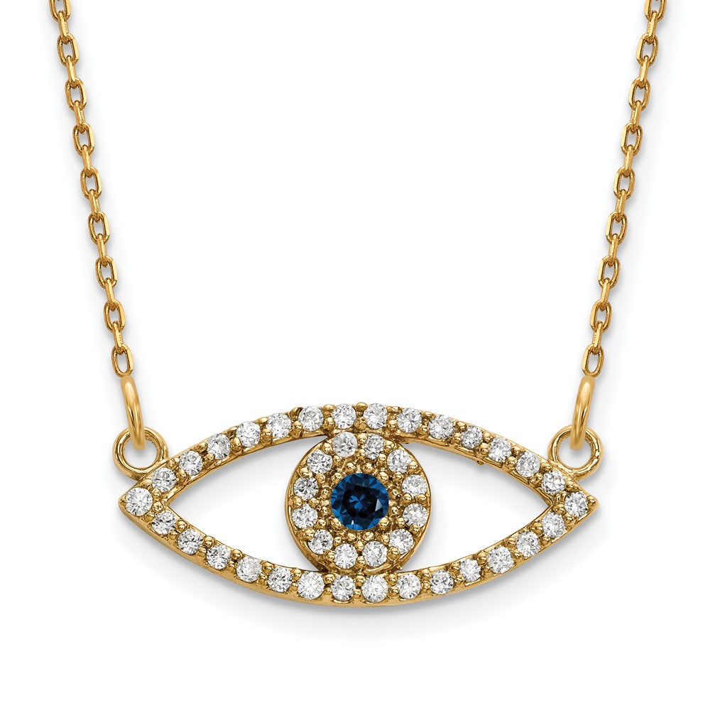 14k Polished 1/6 carat Diamond and Sapphire Small Evil Eye Necklace