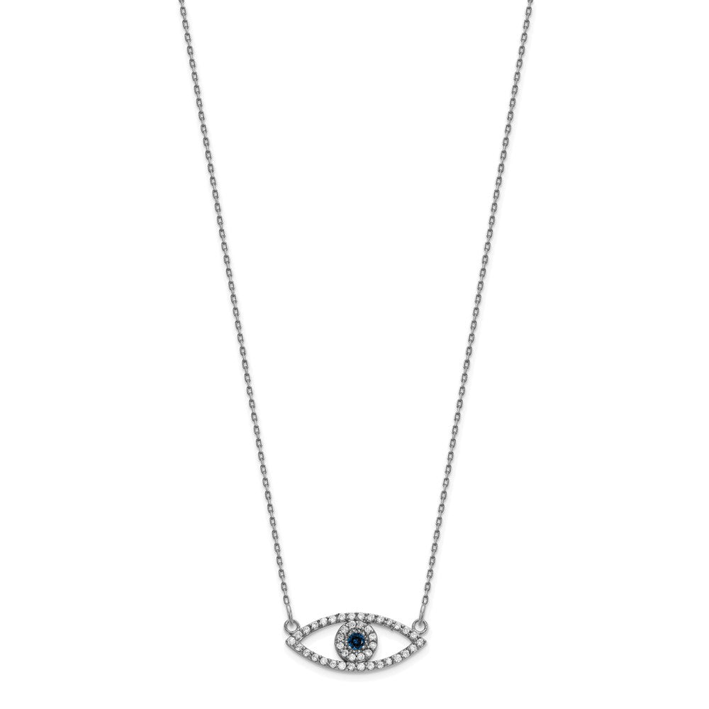 14k White Gold Small Necklace Diamond and Sapphire Evil Eye