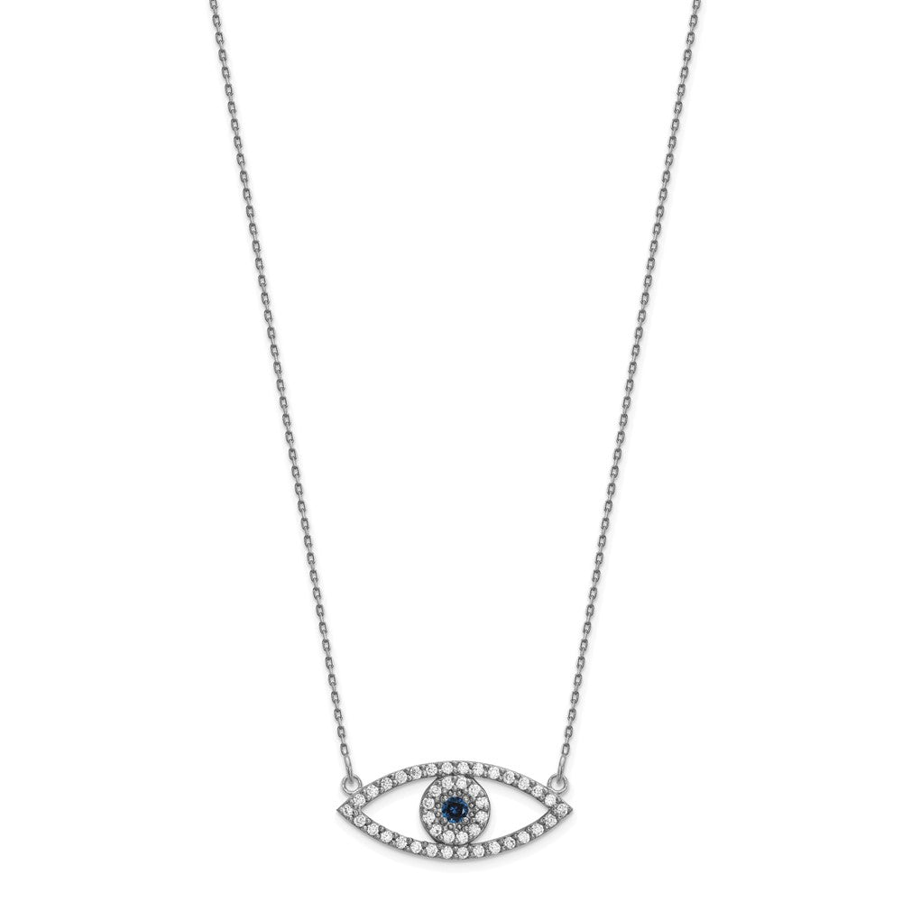 14k White Gold Polished 1/2 carat Diamond and Sapphire Medium Evil Eye Necklace