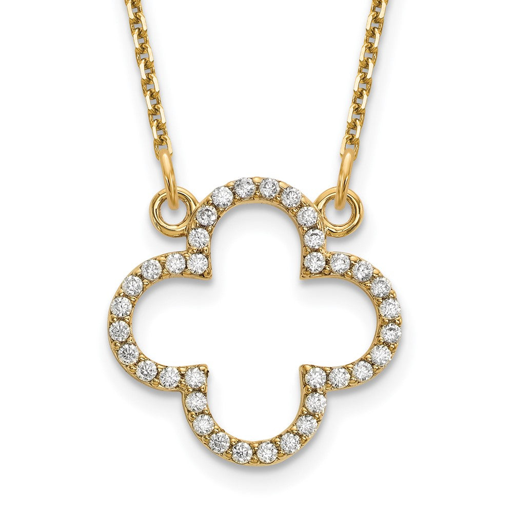 14k Polished 1/4 carat Diamond Quatrefoil Design Necklace
