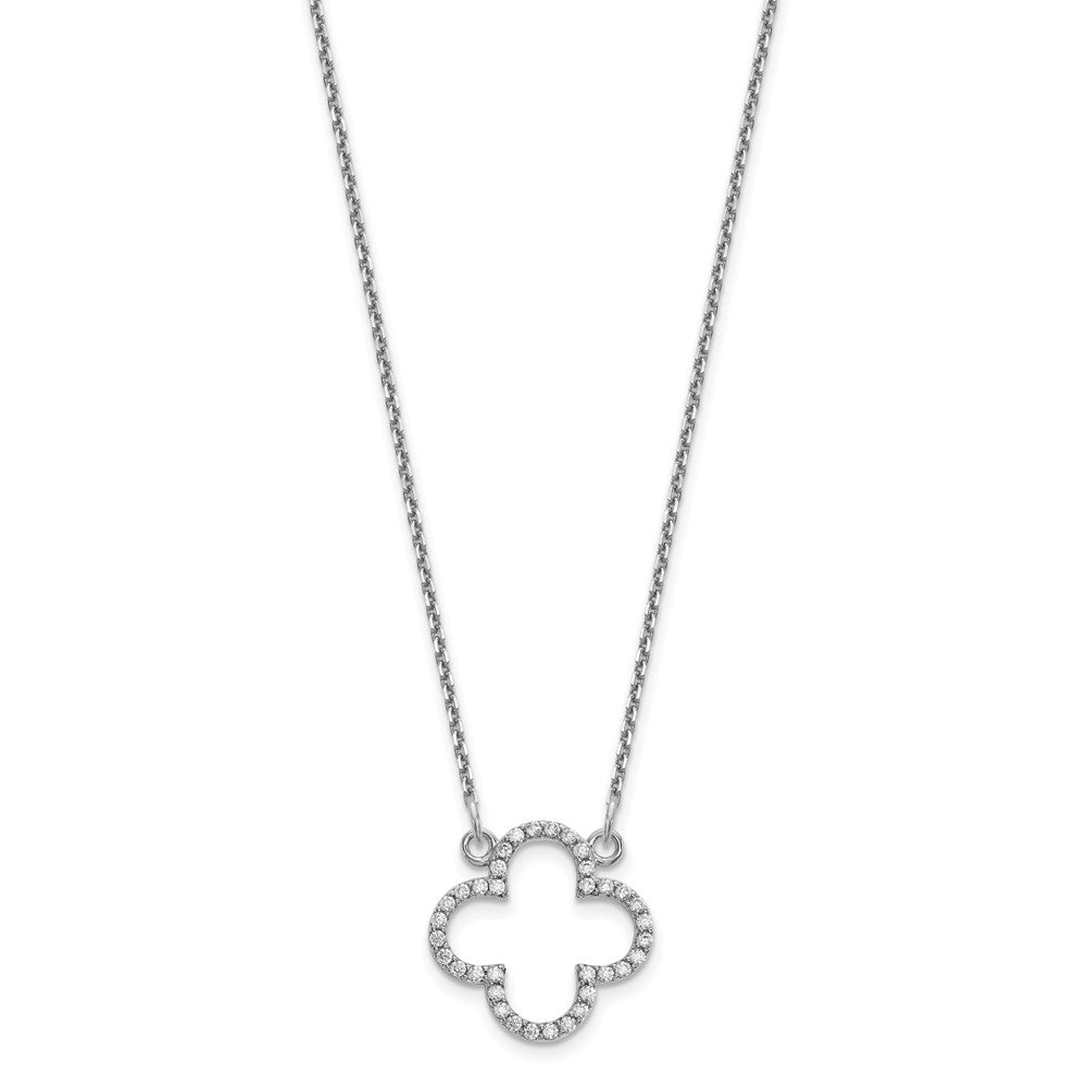 14k White Gold Small Necklace Diamond Quatrefoil Design