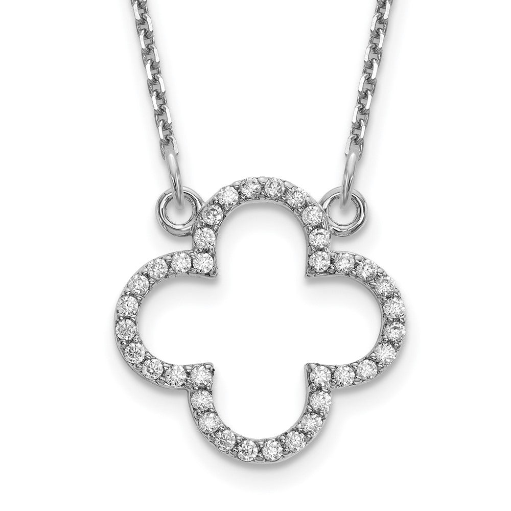 14k White Gold Small Necklace Diamond Quatrefoil Design