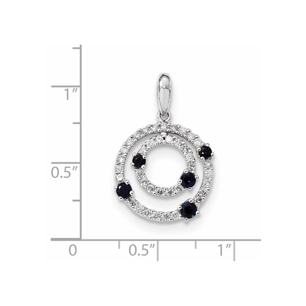 14k White Gold Diamond and Sapphire Round Polished Pendant