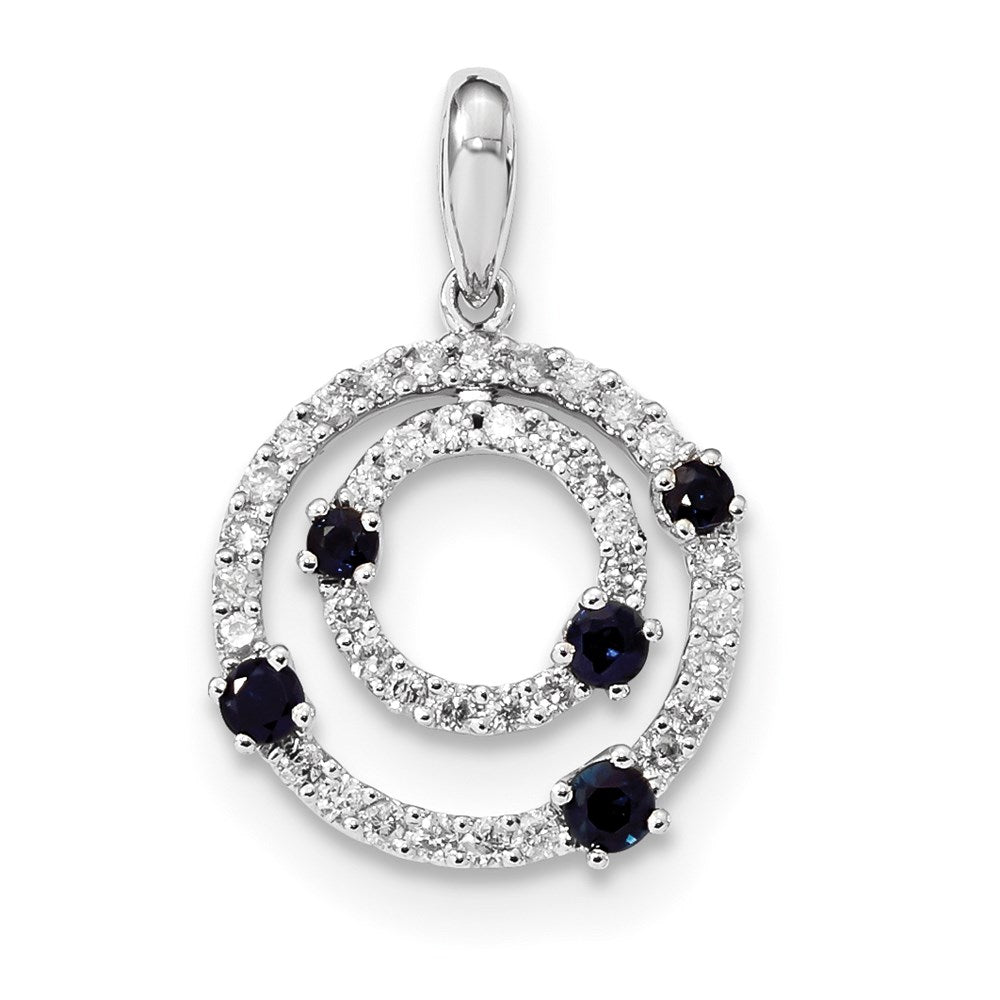 14k White Gold Diamond and Sapphire Round Polished Pendant