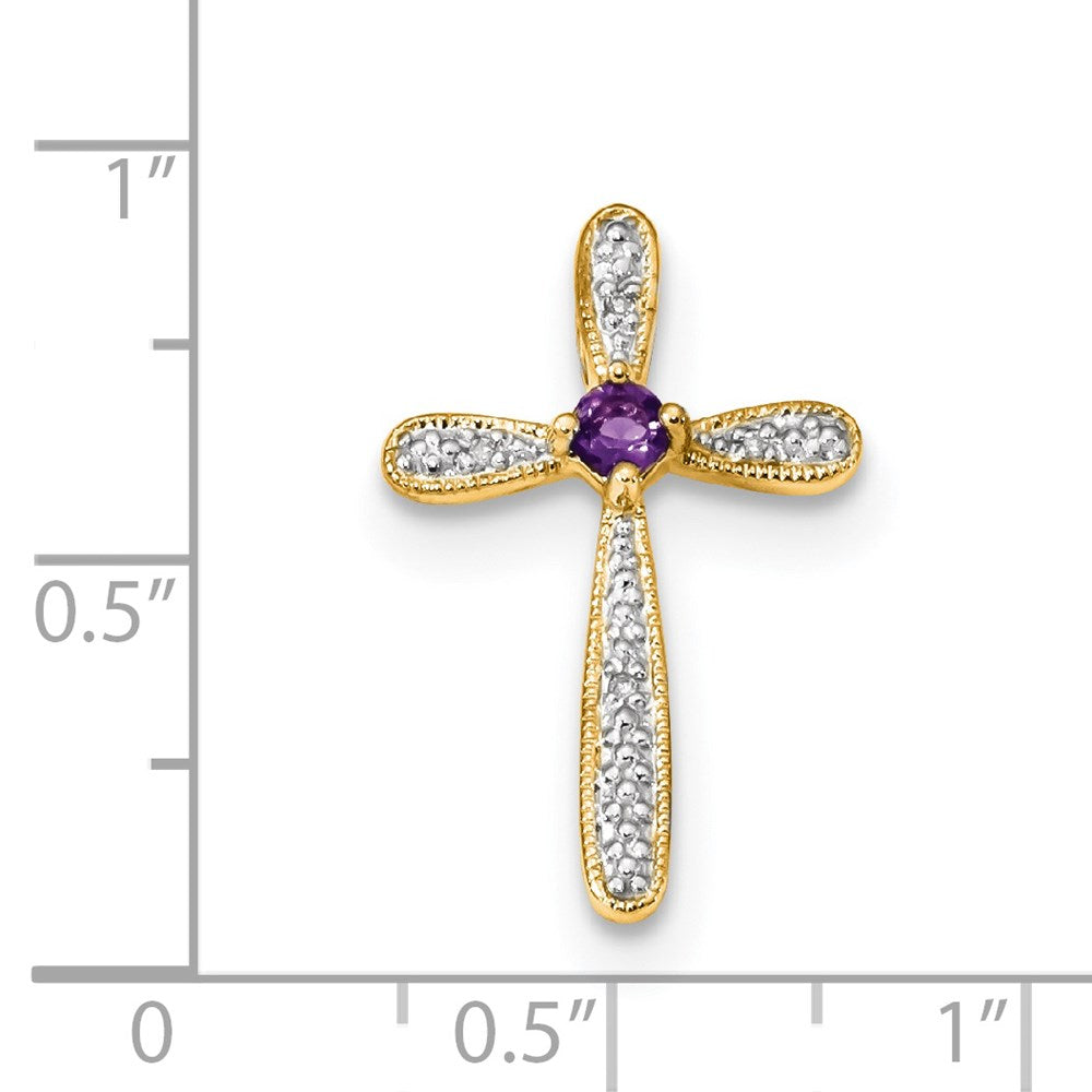 14k Rhodium Diamond & Amethyst Polished Cross Pendant