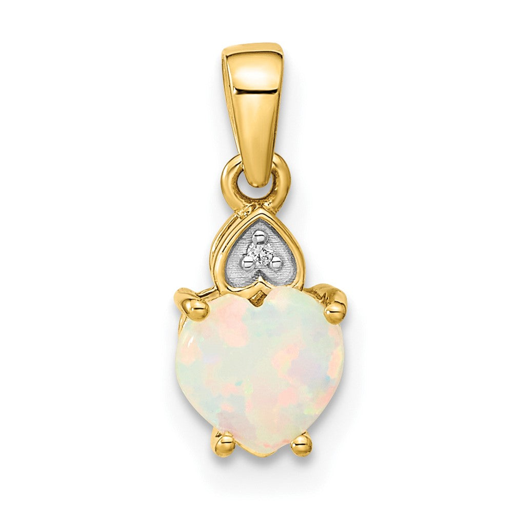 14k and Rhodium Genuine Opal Heart with Diamond Accent Pendant