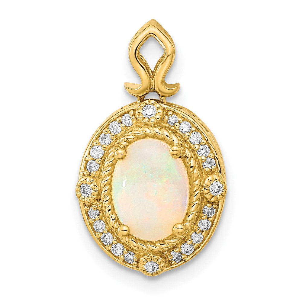 14k Austrian Opal and Diamond Halo Pendant Fits up to Regular/ Fancy or Reversible Omega