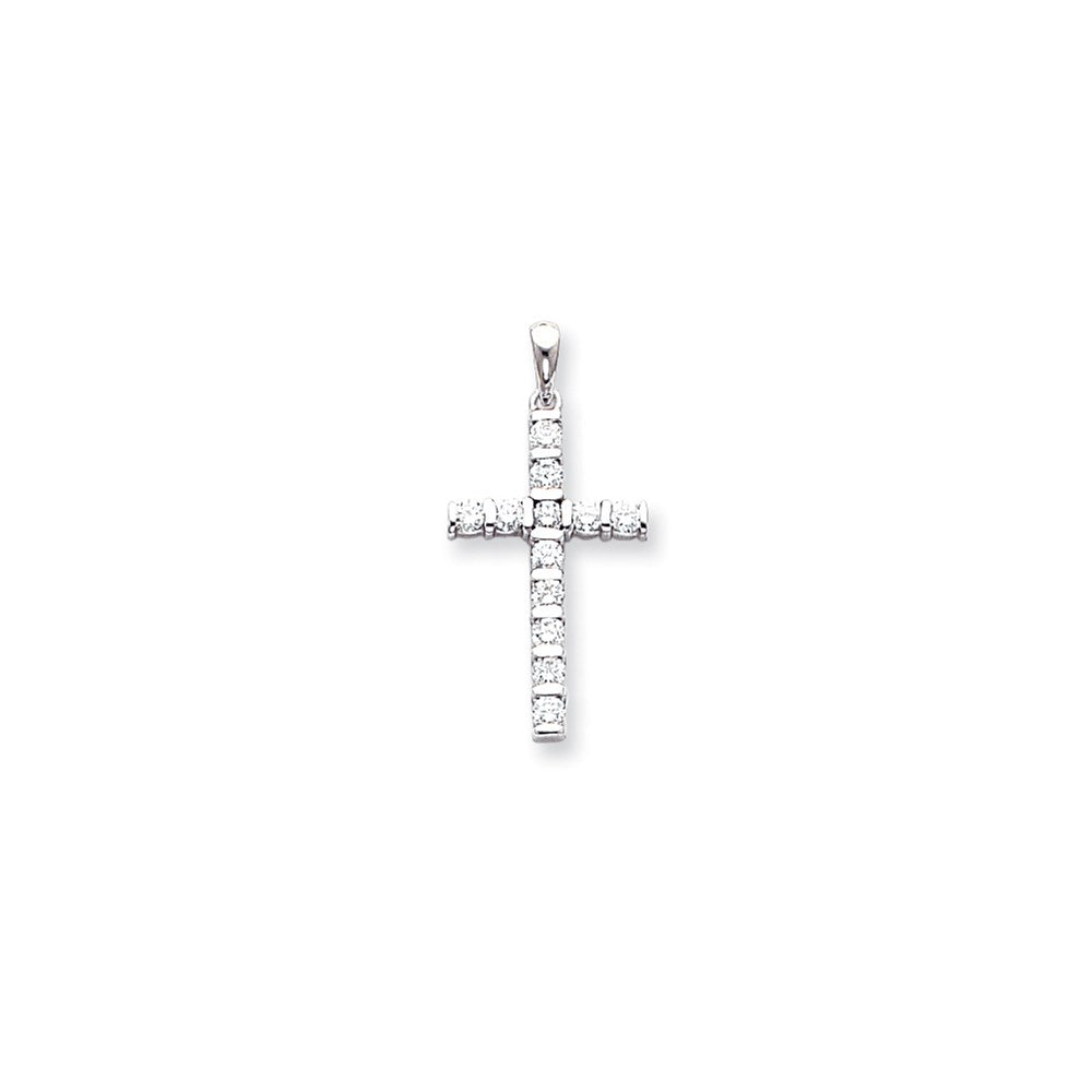 14k White Gold AA Diamond Latin Cross Pendant