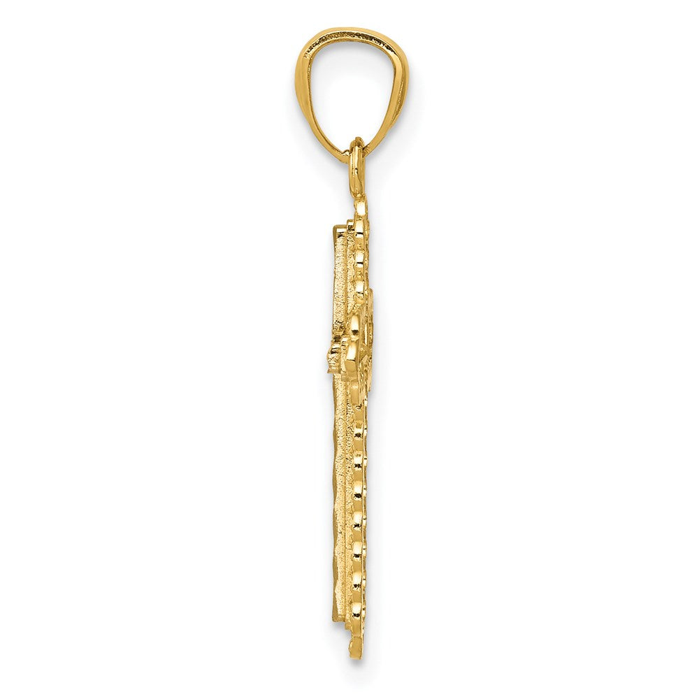 14K with White Rhodium Diamond-Cut Cross Pendant