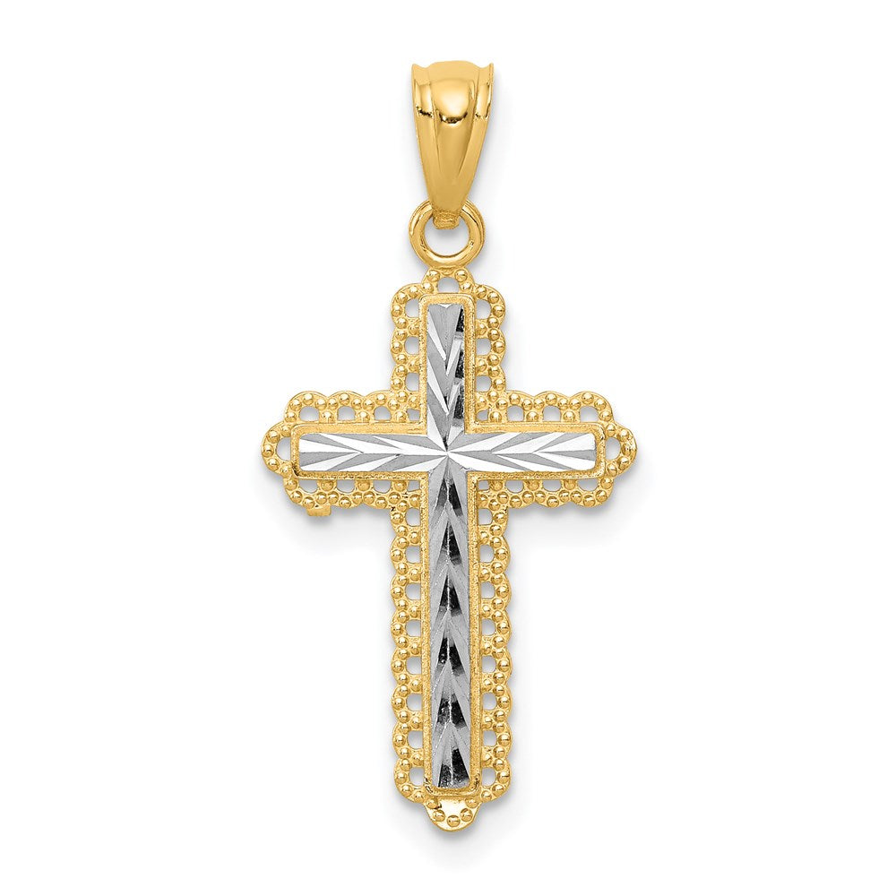 14K with White Rhodium Diamond-Cut Cross Pendant