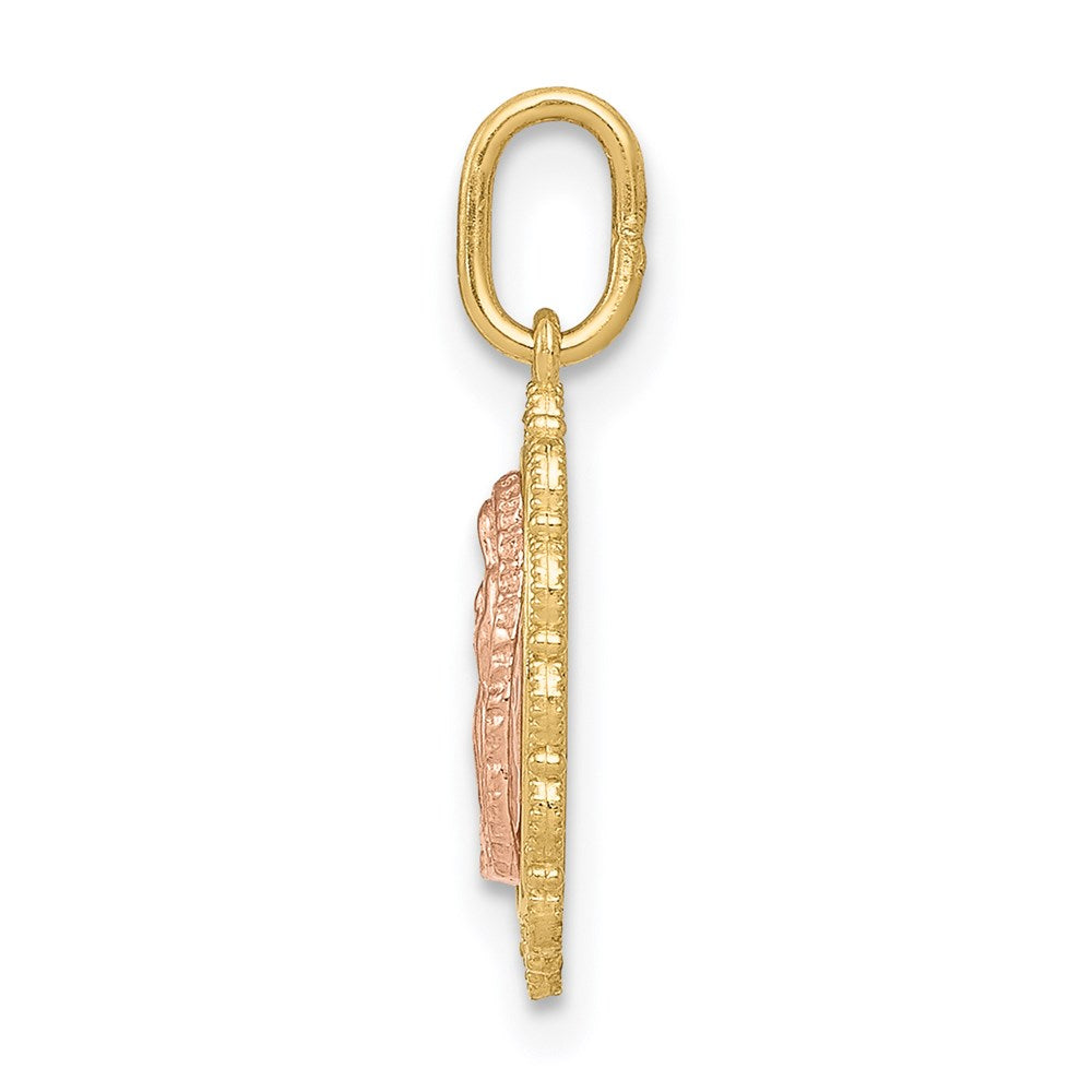 14k Two-tone Small Our Lady of Guadalupe Scalloped Edge Oval Pendant