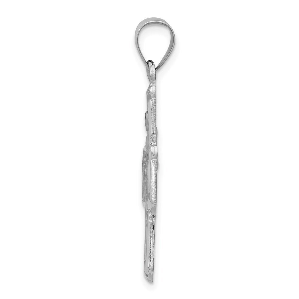 14k White Gold Four Way Medal Hollow Pendant