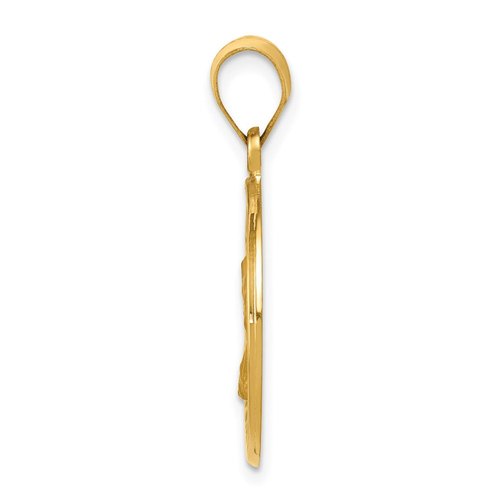 14k Polished and Satin Hollow St. Charles Medal Pendant