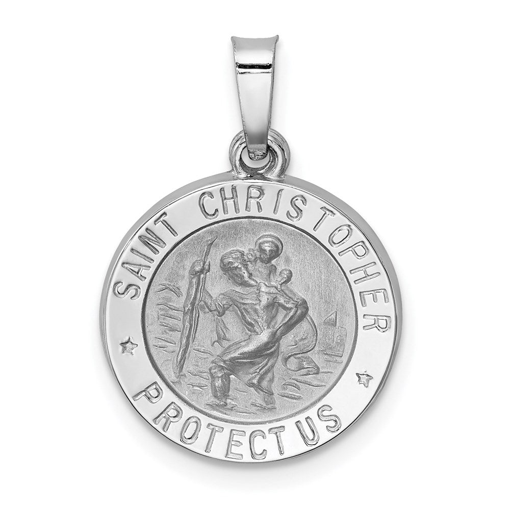 14k White Gold Polished and Satin Hollow St Christopher Medal Pendant