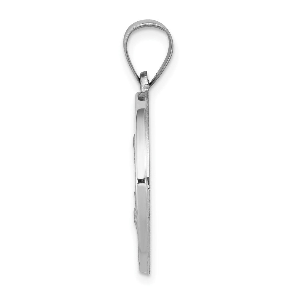 14k White Gold Polished and Satin Hollow St Joseph Medal Round Pendant