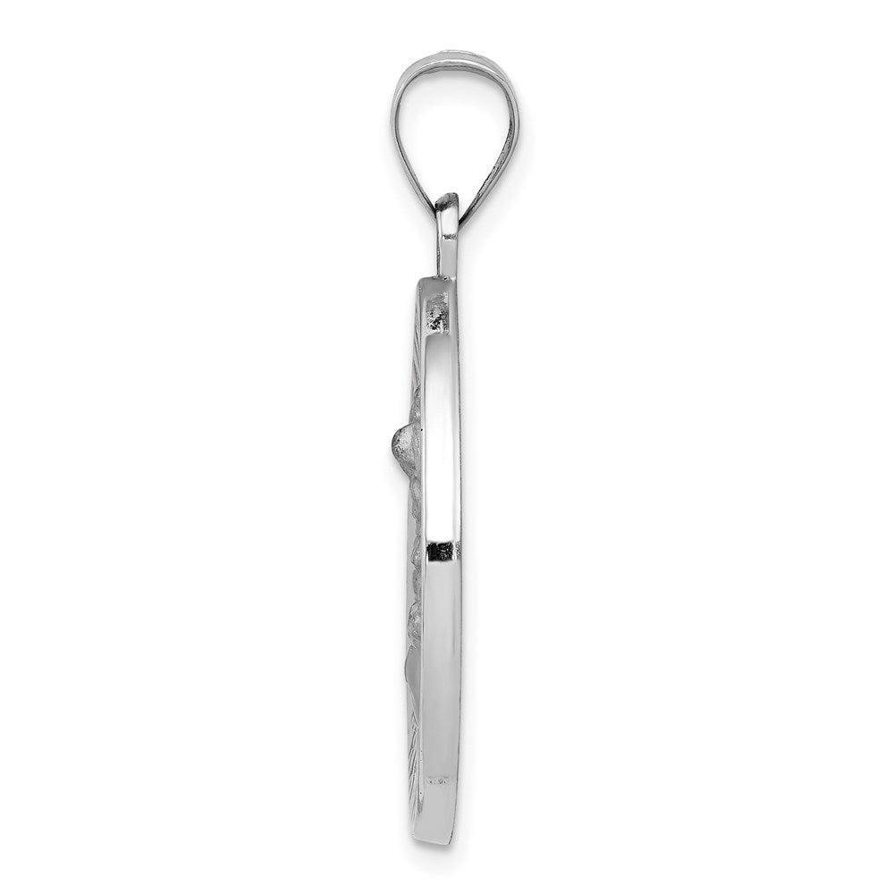 14k White Gold Polished and Satin Hollow St. Michael Medal Round Pendant
