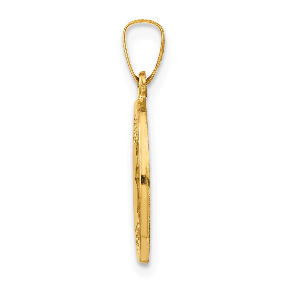 14k Polished and Satin Hollow St Raphael Medal Round Pendant