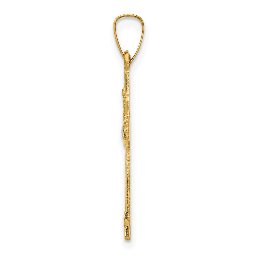 14k and White Rhodium Polished Claddagh Cross Pendant