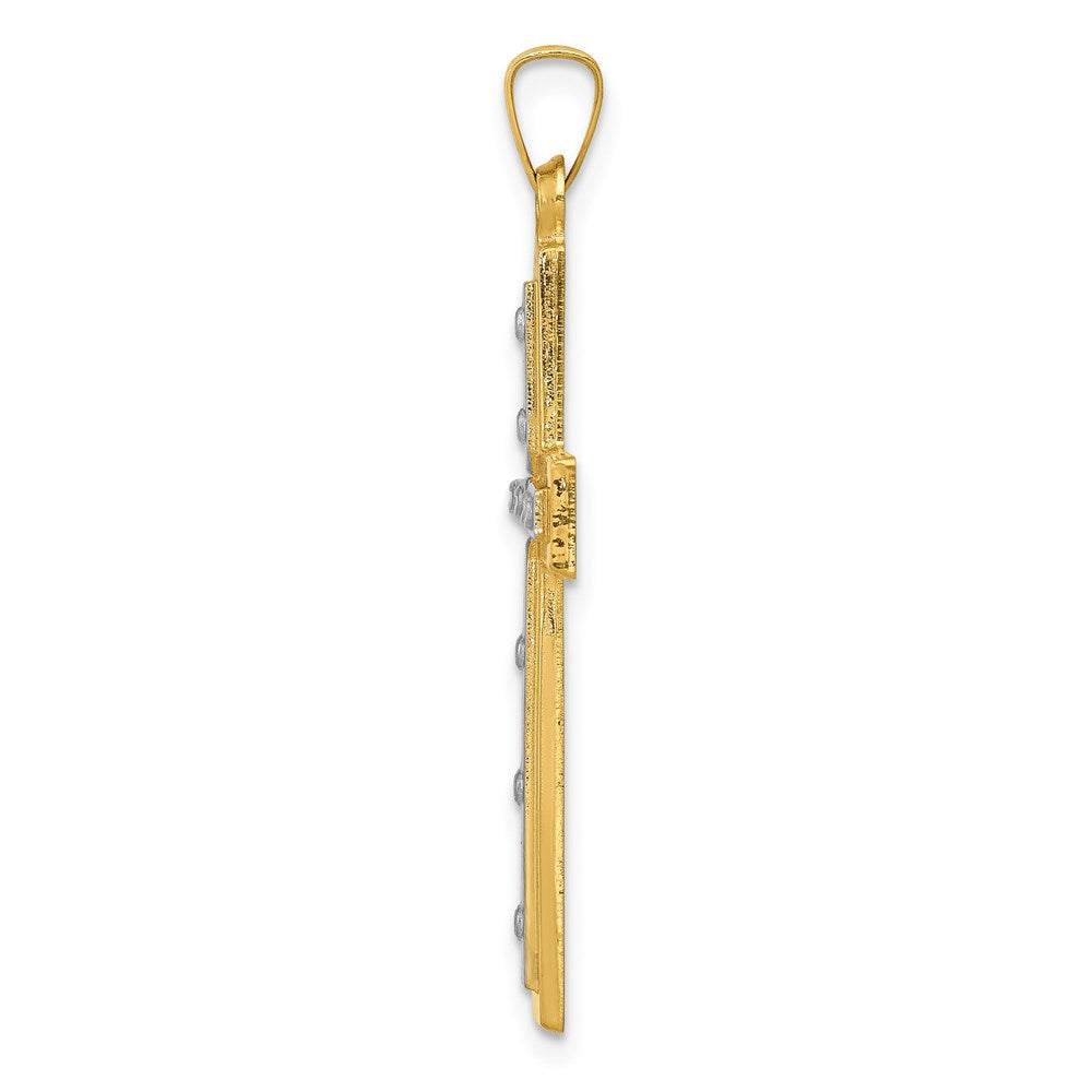 14K W/Rhodium Polished and Satin Cross Pendant