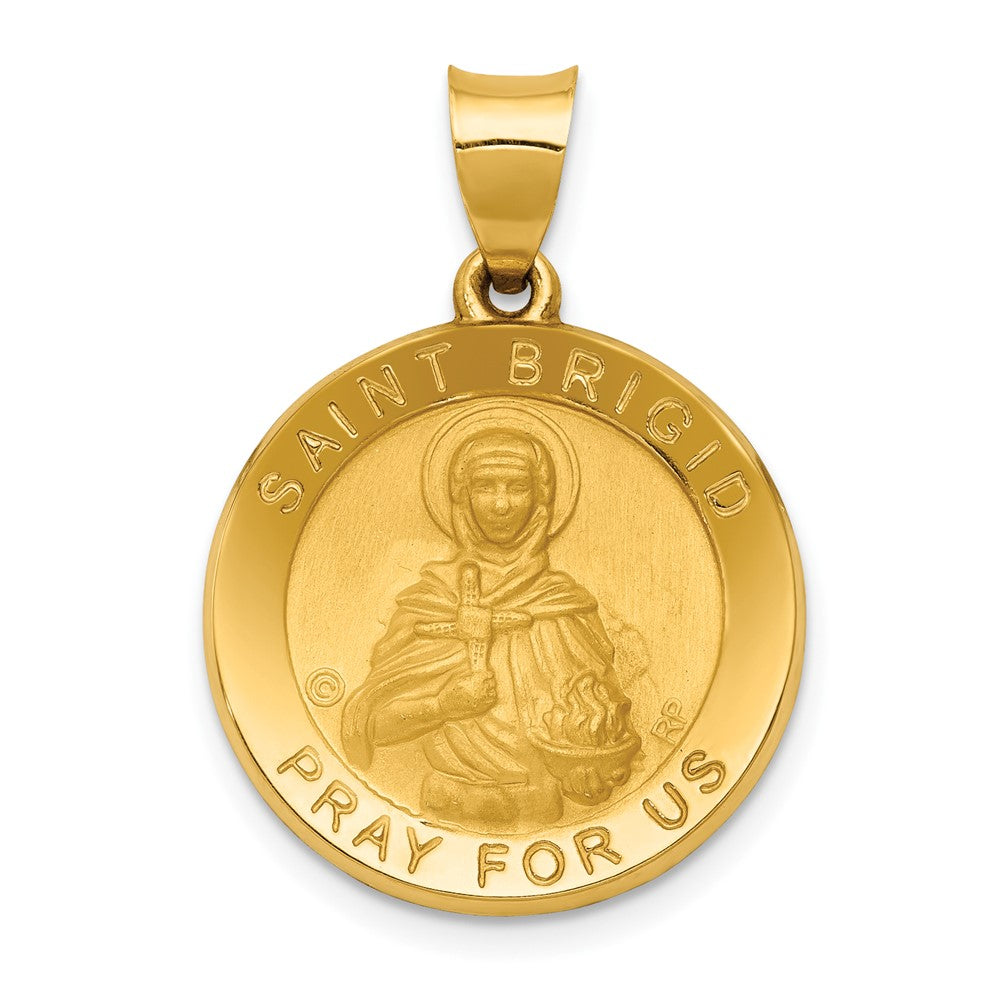 14K Polished and Satin St. Brigid Hollow Medal Pendant