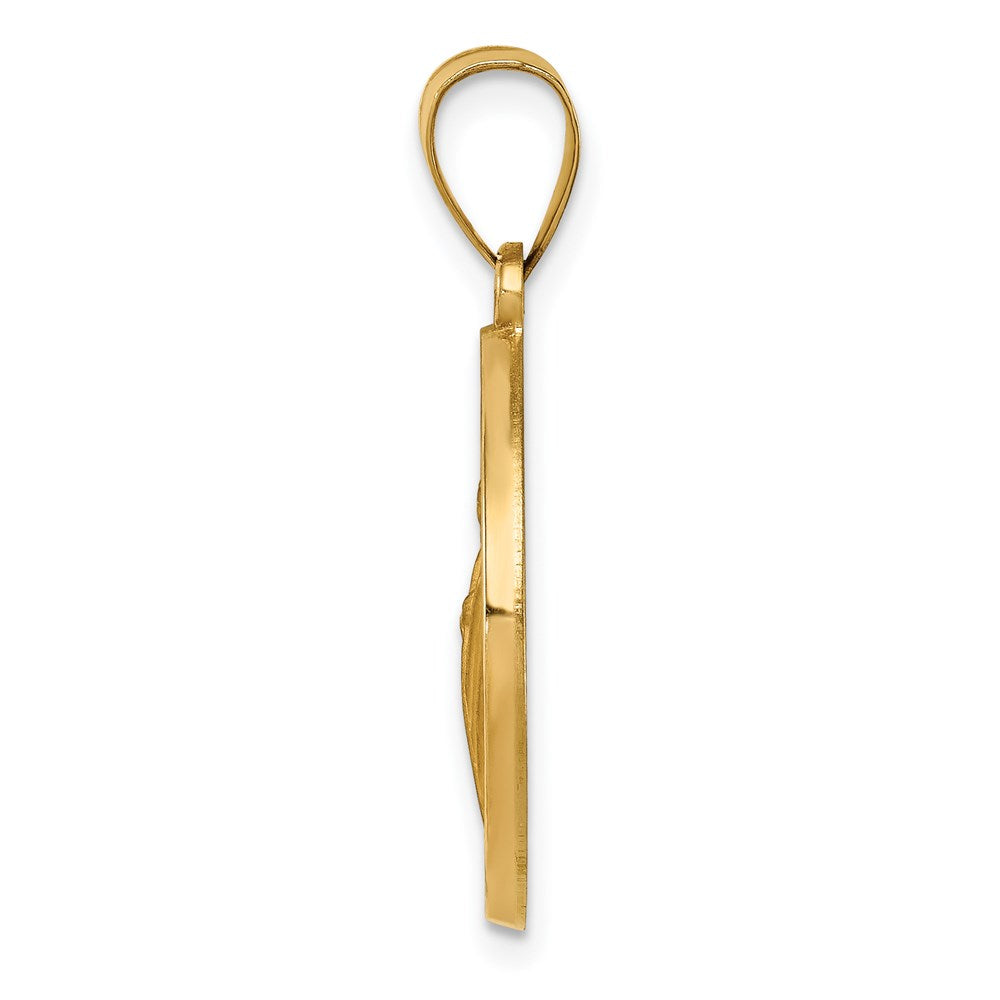 14K Polished and Satin Hollow Spanish San Judas Tadeo Medal Round Pendant