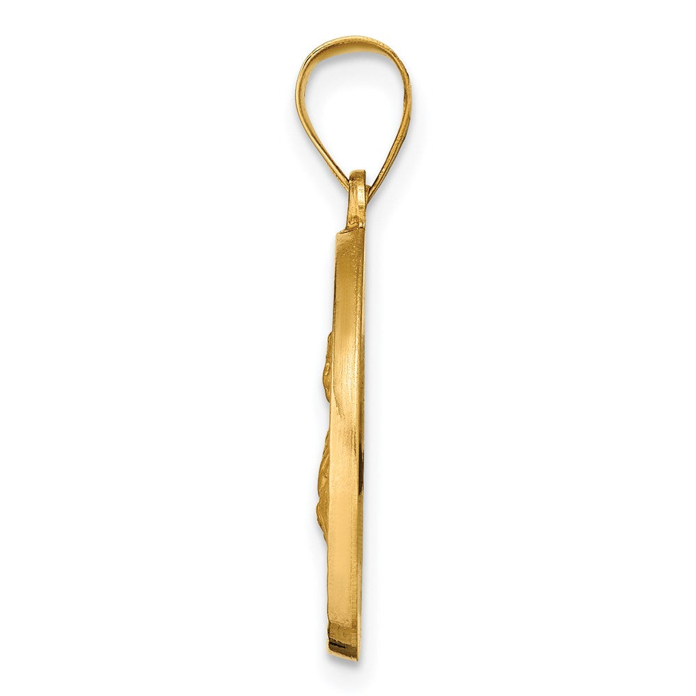 14K Polished and Satin Hollow Spanish Santa Lucia Medal Round Pendant