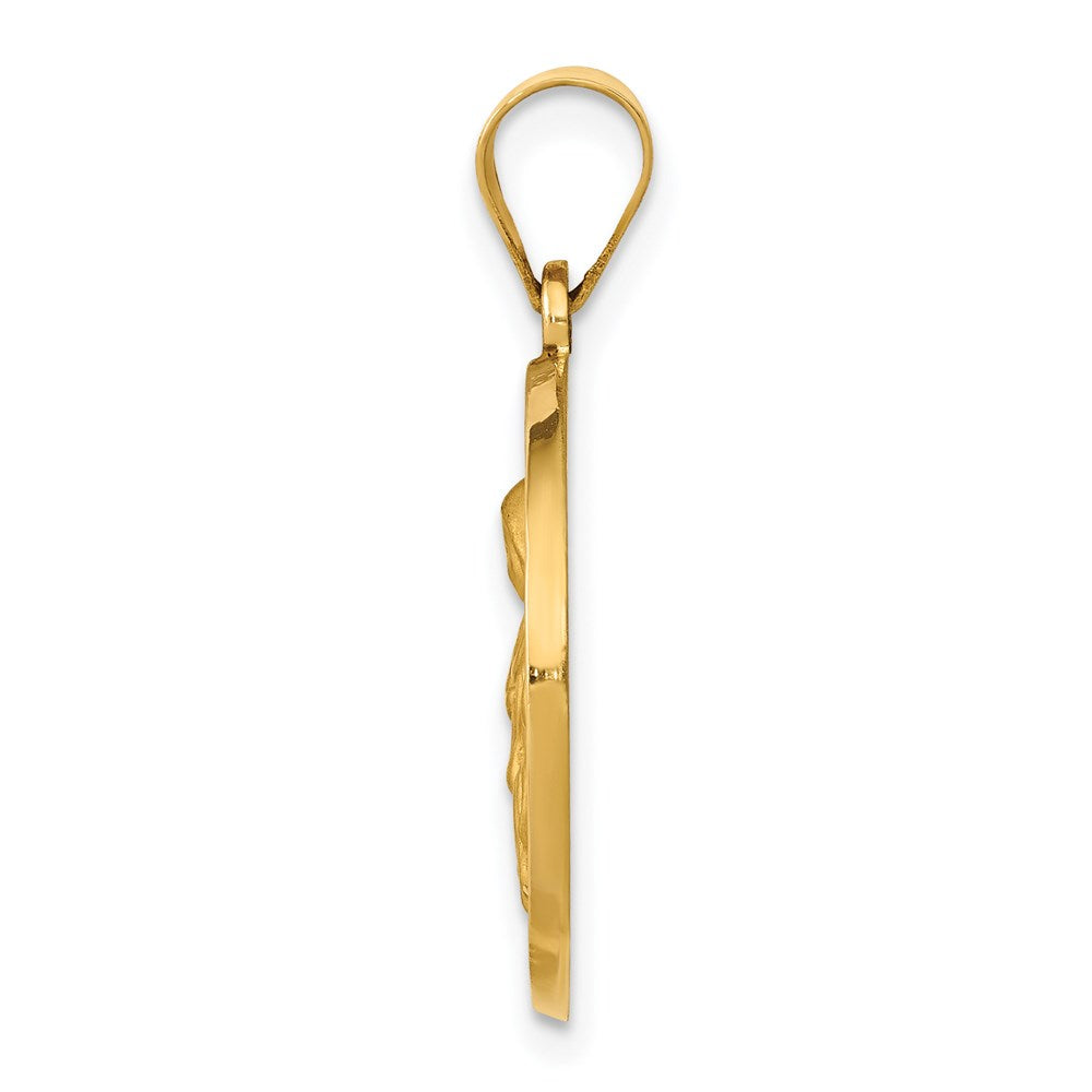 14K Polished and Satin Hollow St. Rita Medal Round Pendant
