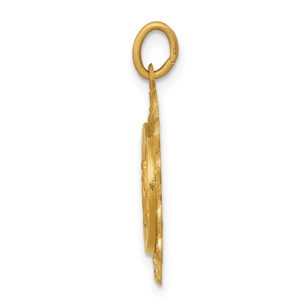 14k Polished and Satin Solid Miraculous Medal with Scallop Frame Round Charm