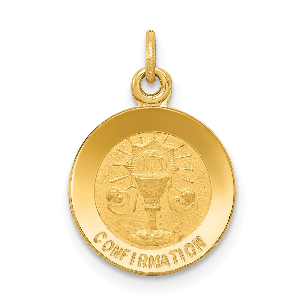 14k Polished and Satin Solid CONFIRMATION Medal Round Pendant