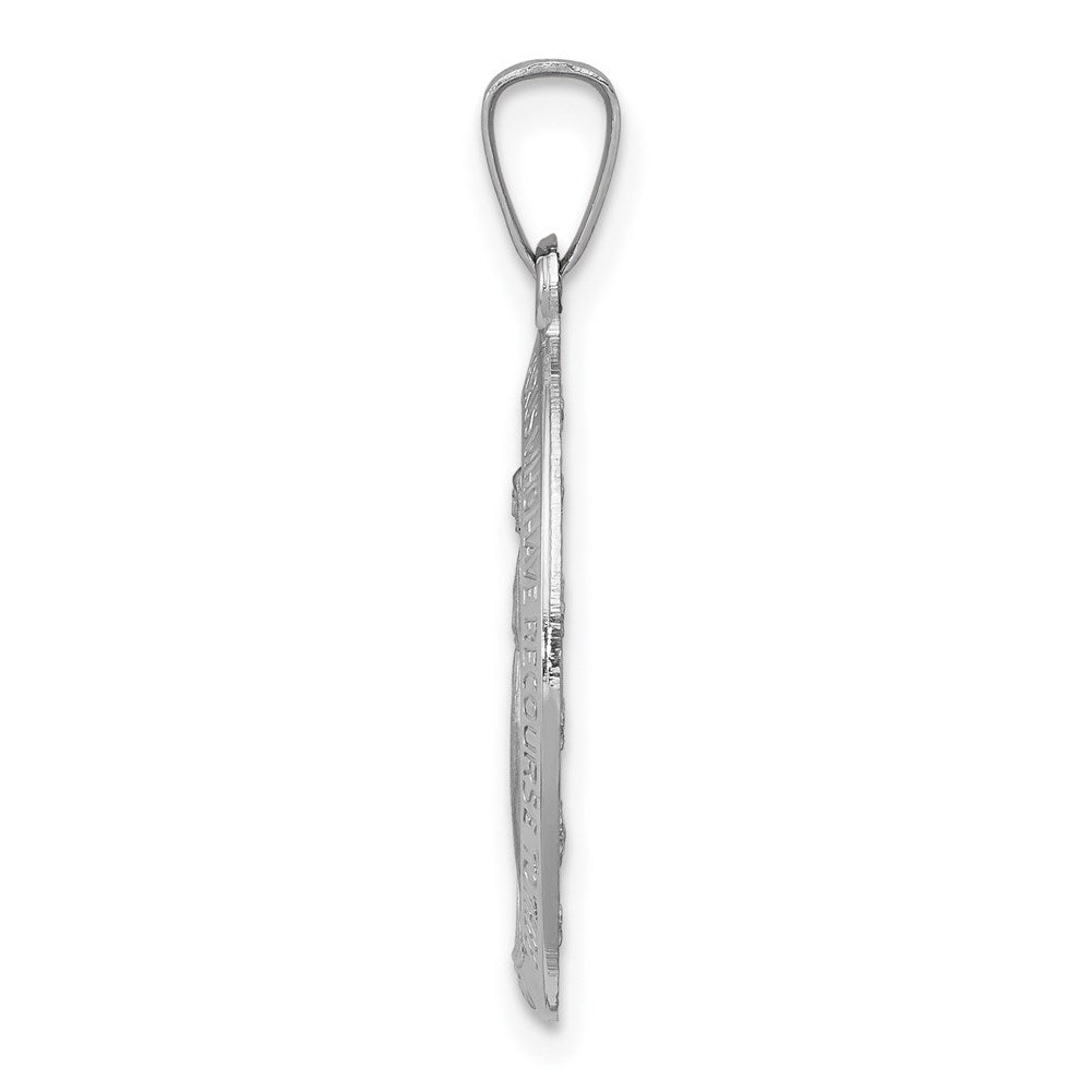 14k White Gold Polished and Satin Solid Miraculous Medal Oval Pendant