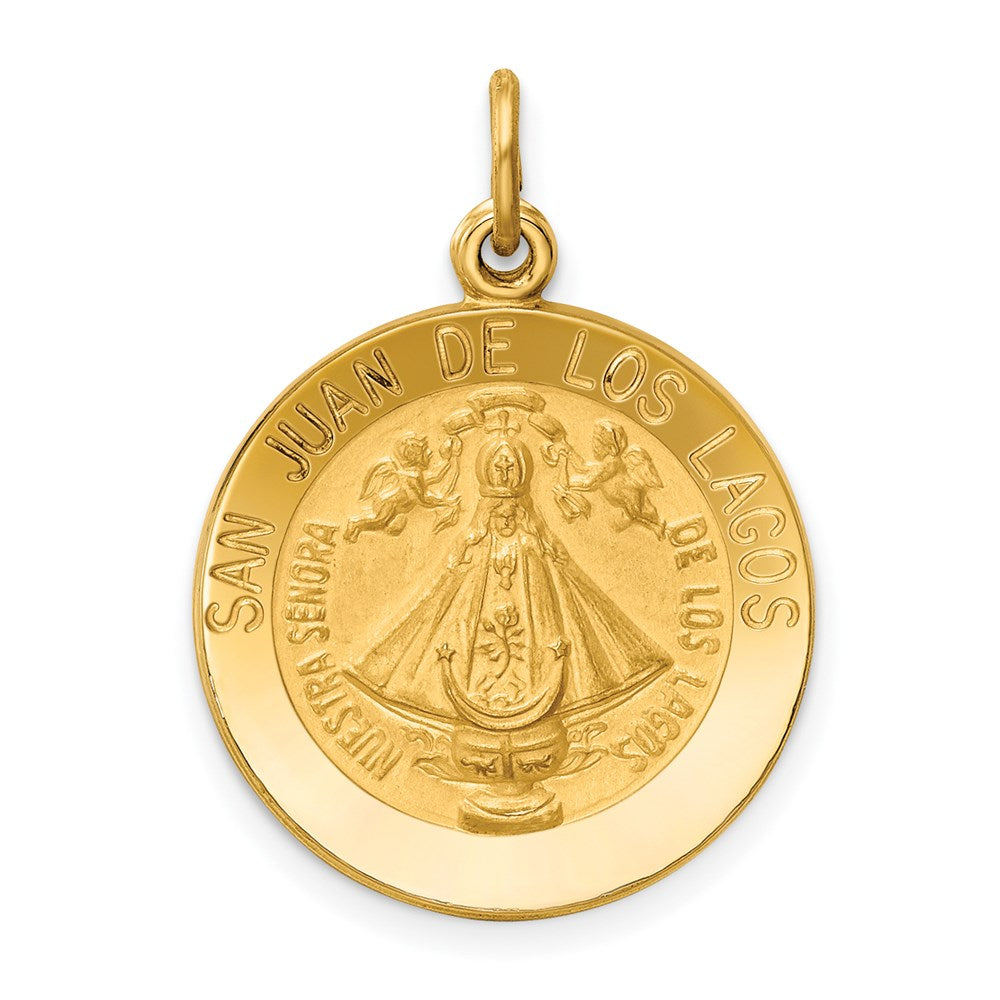 14k Polished and Satin Solid San Juan De Los Lagos Medal Round Pendant