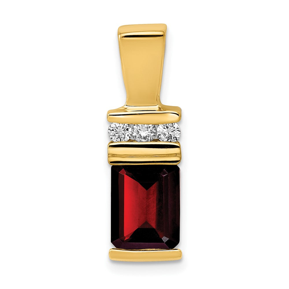 14k 8x Emerald-cut Garnet and AAA Diamond Slide Fits up to Regular/ Fancy or Reversible Omega