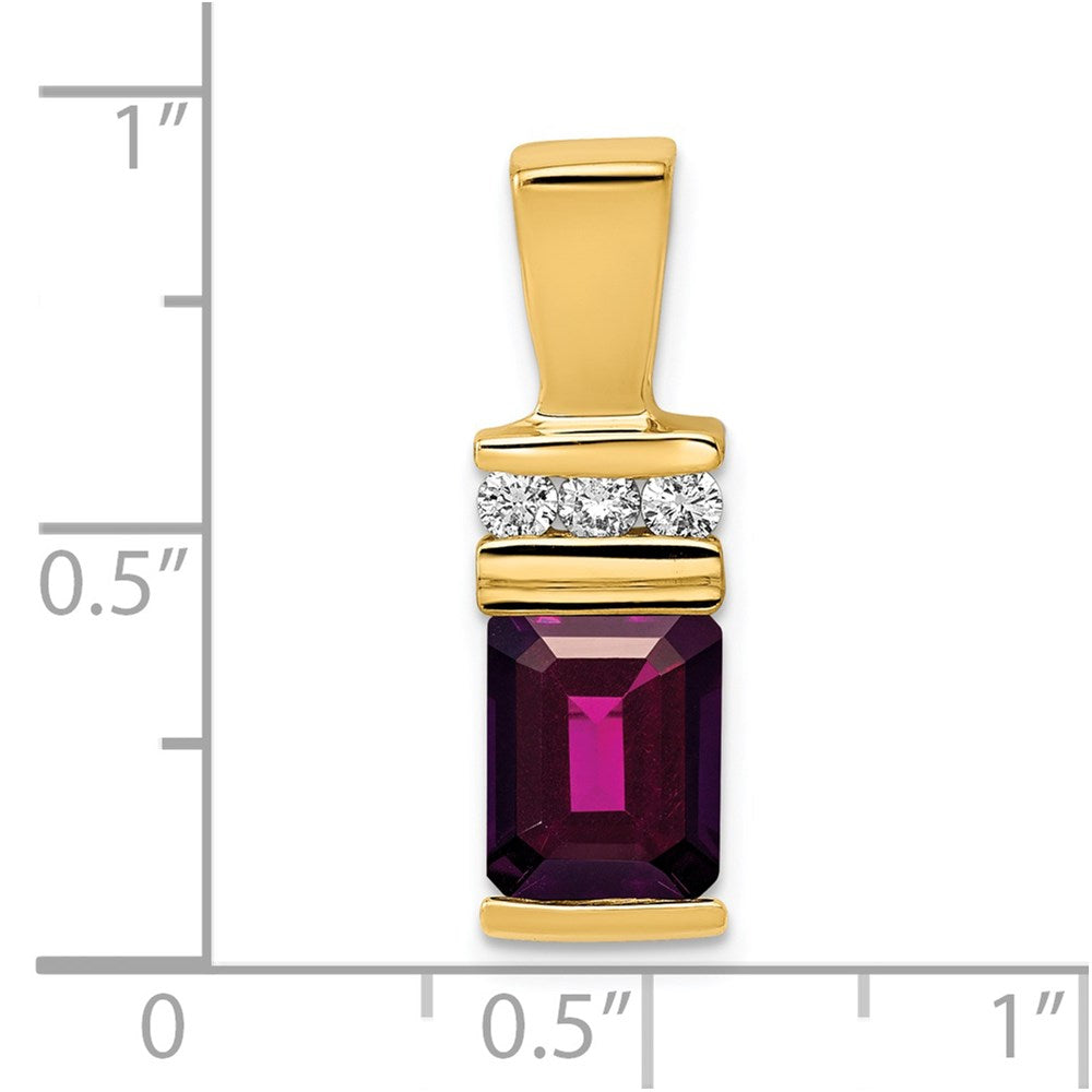 14k 8x Emerald Cut Rhodolite Garnet A Diamond Slide