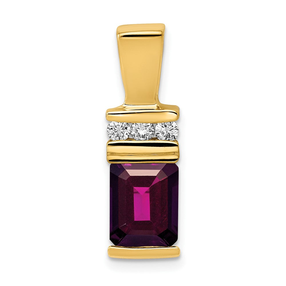 14k 8x Emerald Cut Rhodolite Garnet AA Diamond Slide