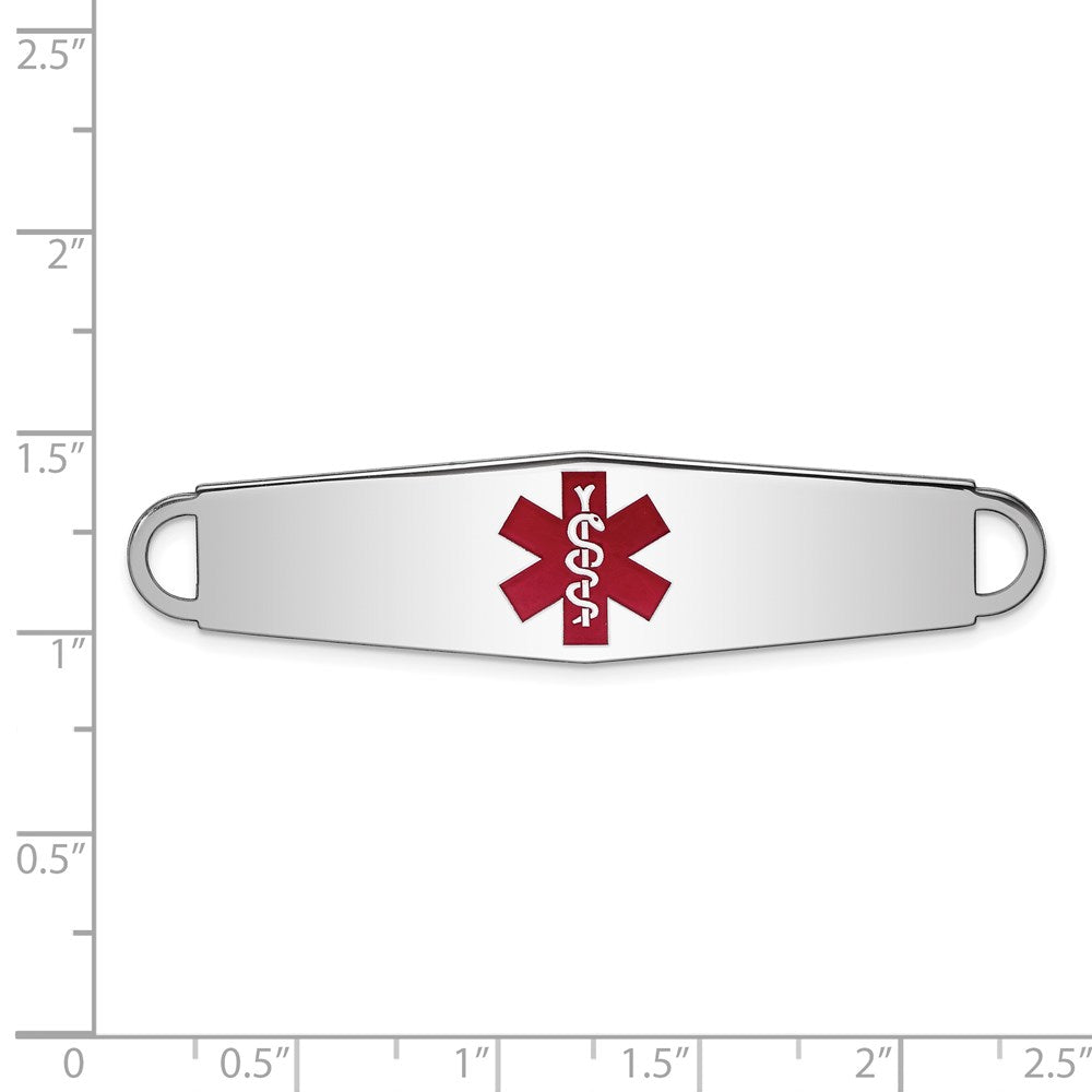 Sterling Silver Rhodium-plated Centered Red Enamel 57x Medical ID Plate