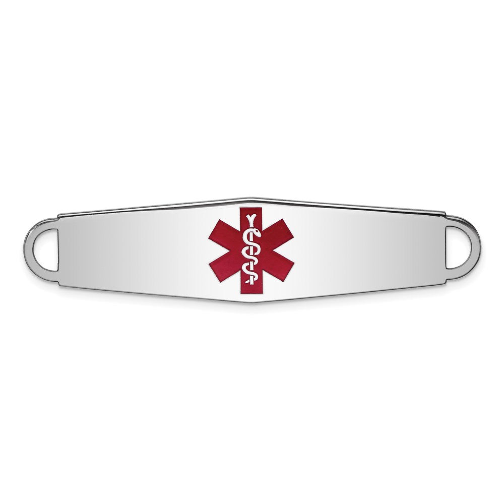 Sterling Silver Rhodium-plated Centered Red Enamel 57x Medical ID Plate