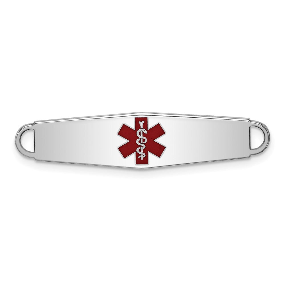 Sterling Silver Rhodium plated Centered Red Enamel 33x Medical ID Plate