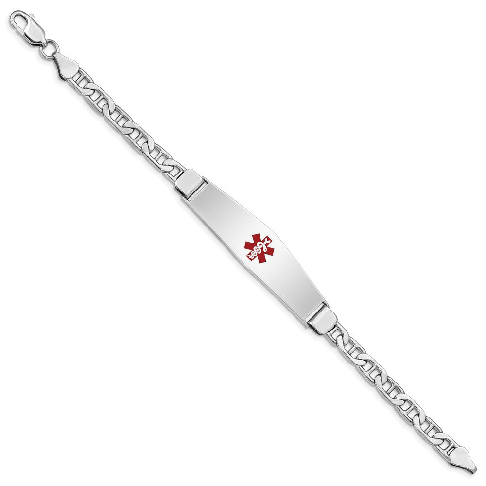 Sterling Silver Rhodium-plated Anchor Link Centered Red Enamel 50x Plate Medical ID Bracelet