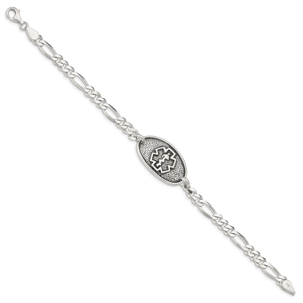 Sterling Silver Antiqued / Polished Figaro Link 31x Oval Plate Medical ID Bracelet
