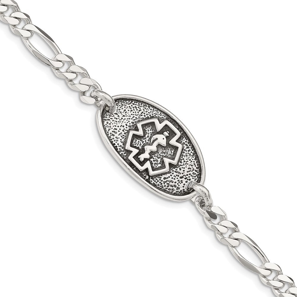 Sterling Silver Antiqued / Polished Figaro Link 31x Oval Plate Medical ID Bracelet