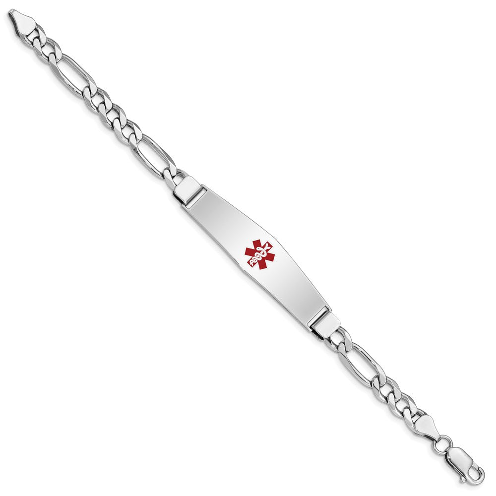 Sterling Silver Rhodium-plated Figaro Link Centered Red Enamel 50x Plate Medical ID Bracelet